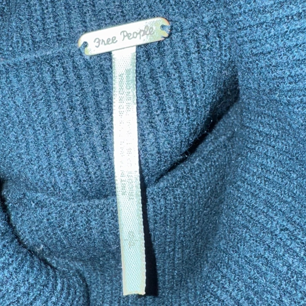 Free People Slouchy Tunic Sweater Teal Green Ribbed Turtleneck Womens Small Cozy - Picture 3 of 6
